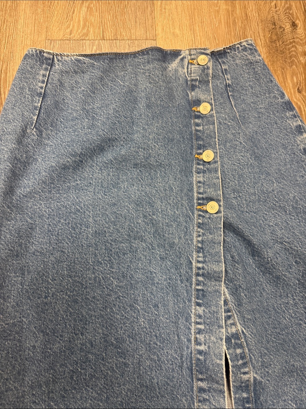 Zara Classic Blue Button-Front Denim Pencil Skirt - Picture 2 of 8